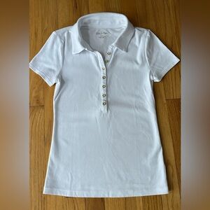 Lilly Pulitzer White Polo Shirt with Gold Buttons